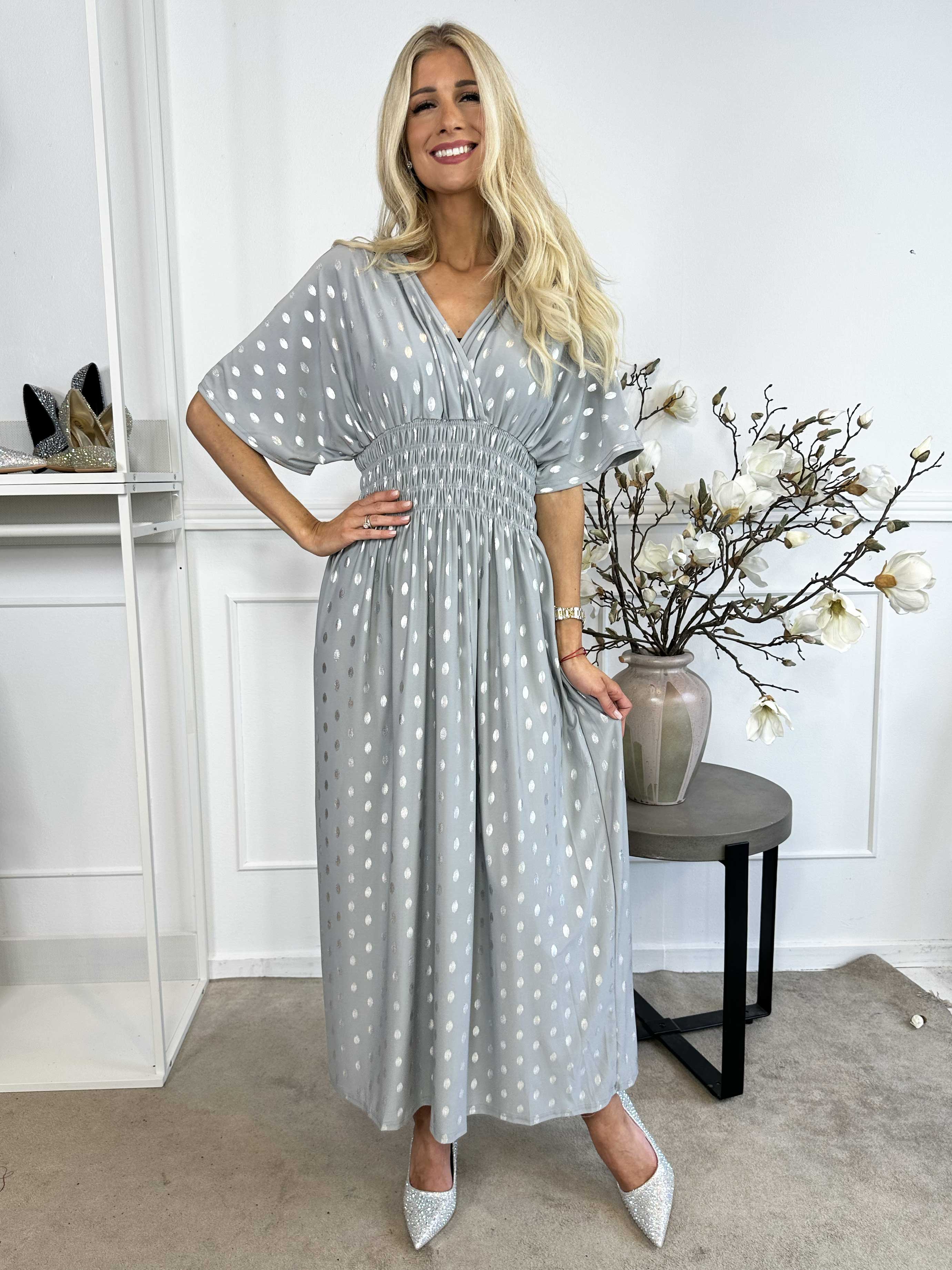 Pams Dot - Lang elastisk kjole med prikket detaljer